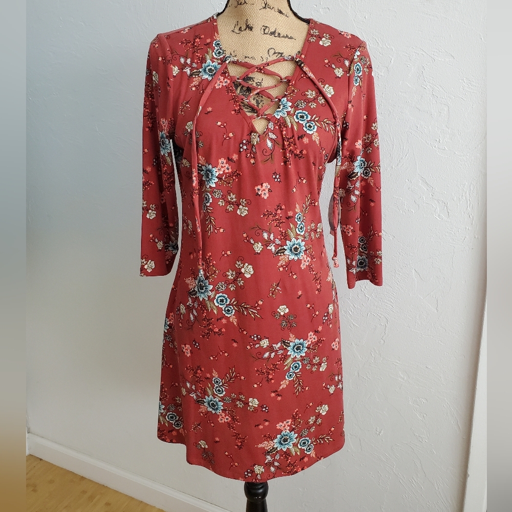 BeBop Floral Dress w Lace Up Front
